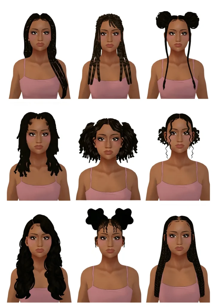 paralives hair cc locs braids curls